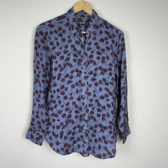 J.Crew XS Blurred Cherries Button-Down Shirt – Blue, Preppy Classic - Picture 1 of 6